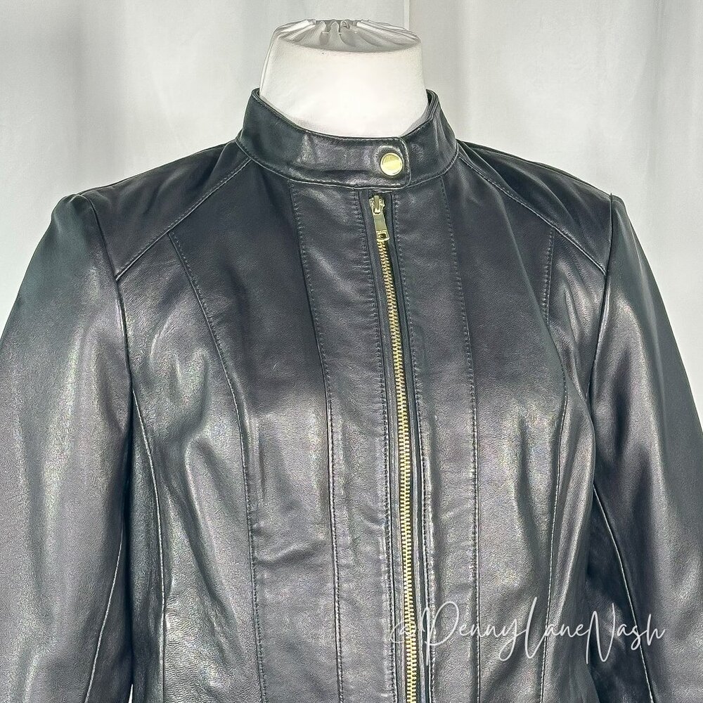 Cole Haan Zip-Front Lamb Leather Racer Jacket S Black - Picture 5 of 13